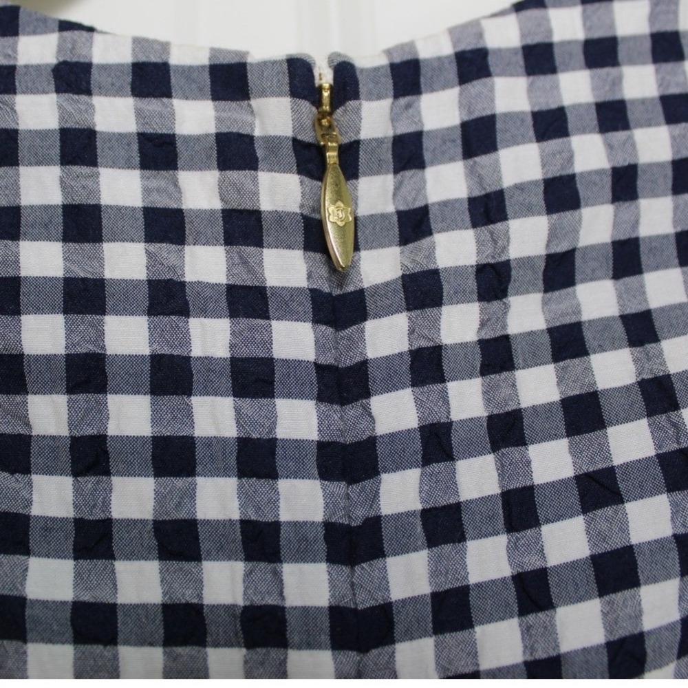 Draper James Gingham Dress Women Size 4 Navy Blue White Fit Flare Spring Picnic - Picture 9 of 10
